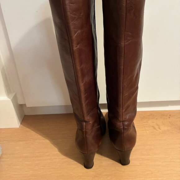 Designed by Mima, Women's Brown Leather Heeled Boots - Picture 2 of 8